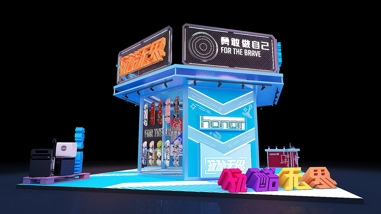 玩酷無(wú)界快閃店里的滑板裝飾，酷